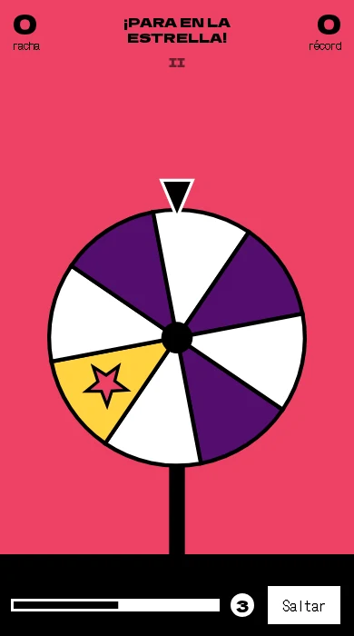 Microjuego ¡PARA EN LA ESTRELLA!: una ruleta con una estrella y la barra de tiempo.